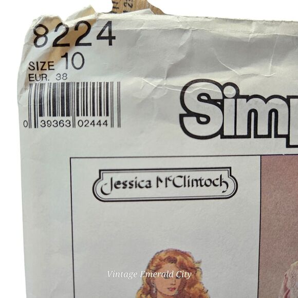 Simplicity 8224 Vtg 80s Dress Jessica McClintock Fish Tail Back Flounce Sz 10 - Picture 2 of 7